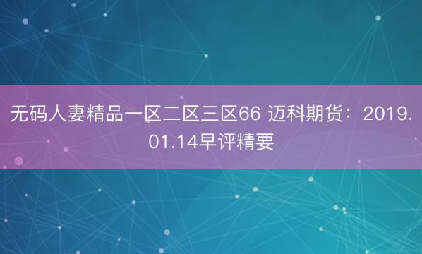 无码人妻精品一区二区三区66 迈科期货：2019.01.14早评精要