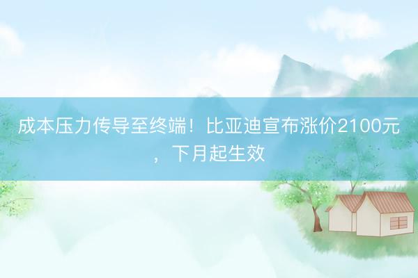成本压力传导至终端！比亚迪宣布涨价2100元，下月起生效