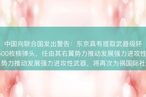 中国向联合国发出警告：东京具有提取武器级钚能力，足以制造约5500枚核弹头，任由其右翼势力推动发展强力进攻性武器，将再次为祸国际社会