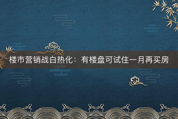 楼市营销战白热化：有楼盘可试住一月再买房