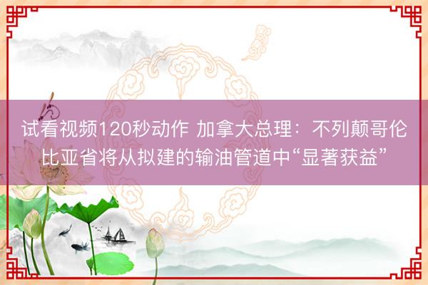 试看视频120秒动作 加拿大总理：不列颠哥伦比亚省将从拟建的输油管道中“显著获益”
