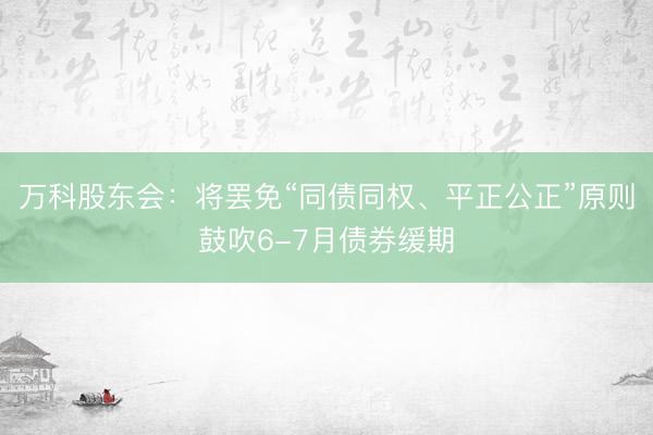 万科股东会：将罢免“同债同权、平正公正”原则鼓吹6-7月债券缓期