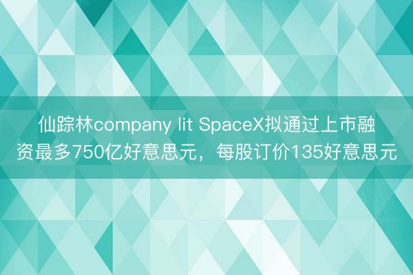 仙踪林company lit SpaceX拟通过上市融资最多750亿好意思元，每股订价135好意思元