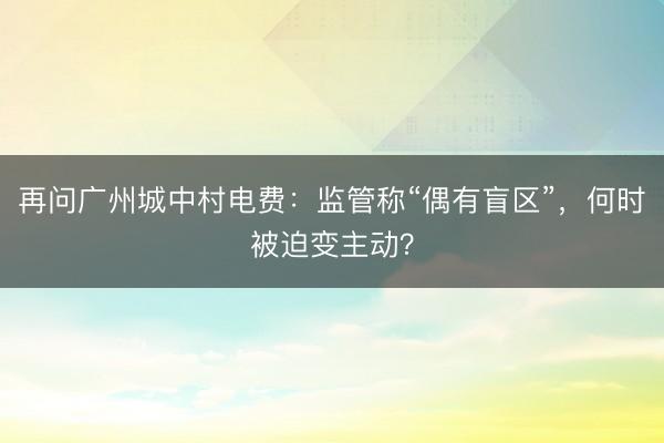 再问广州城中村电费：监管称“偶有盲区”，何时被迫变主动？