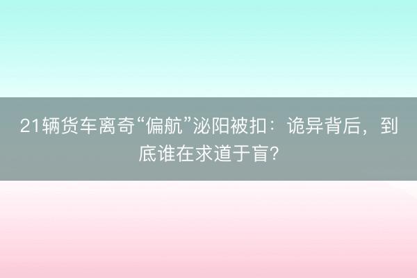 21辆货车离奇“偏航”泌阳被扣：诡异背后，到底谁在求道于盲？